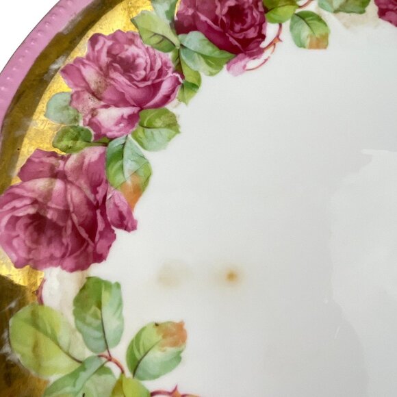 Vintage P.K. Silesia Porcelain Plate Pink Rose Floral & Gold Trim 11.5'' Germany - Picture 7 of 9